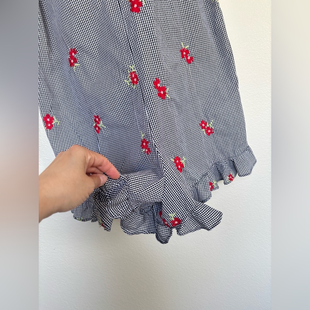 Chelsea & Violet Black-and-White Gingham romper with Red Floral Accents - Picture 4 of 15
